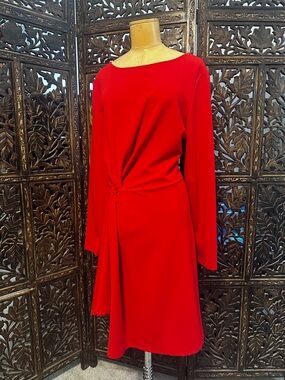 Gibson Latimer Size L Red Long-Sleeve Knot-Front Dress
